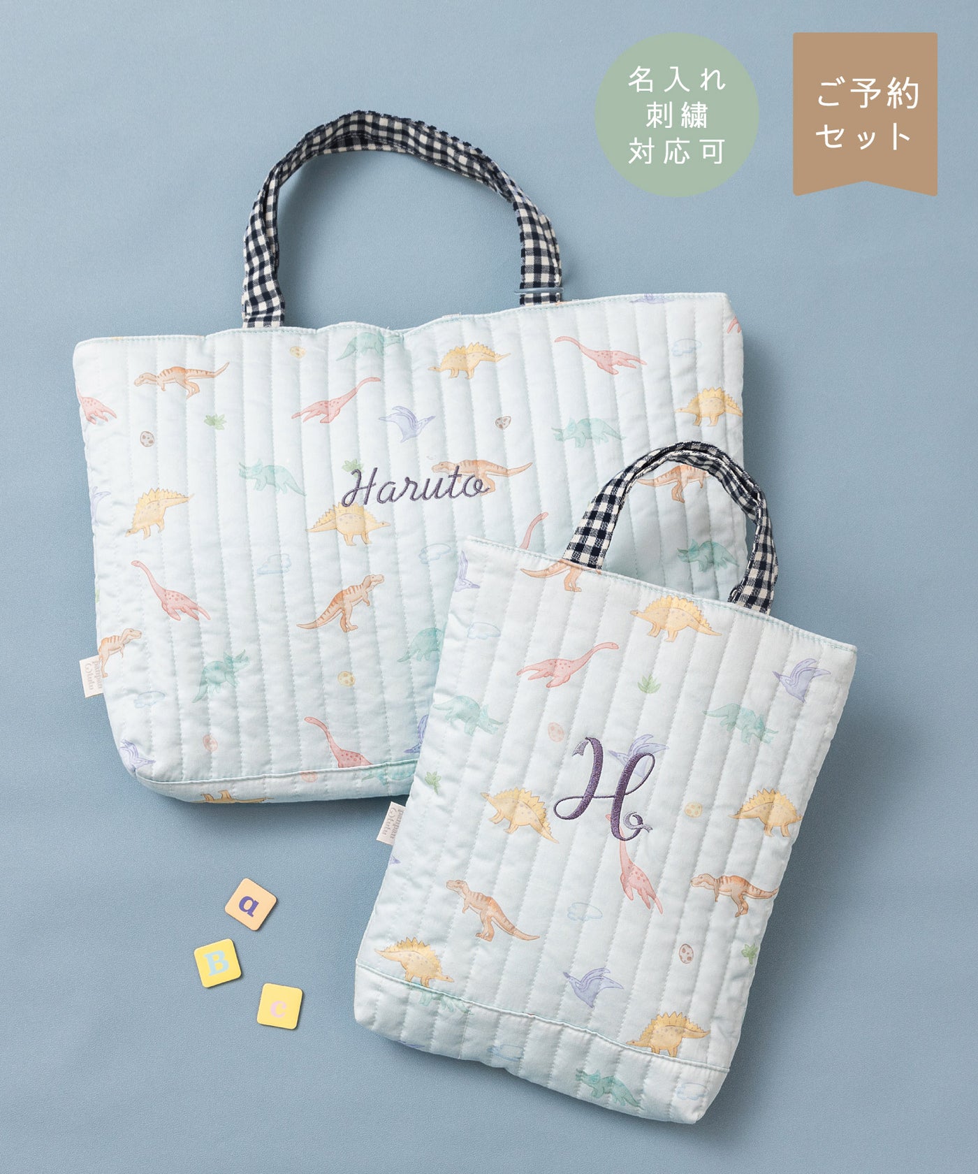 【刺繍30%OFF】ヴィンテージダイナソー/レッスンバッグ2点セット(2月中旬〜下旬頃お届け)